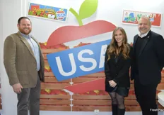 Will Callis and Ian Forbes with the US Apple Export Council. In the middle is Elizabeth Carranza with the California Apple Commission.